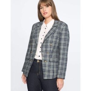 NWOT Draper James x ELOQUII blazer jacket navy gray plaid size 28 gold buttons